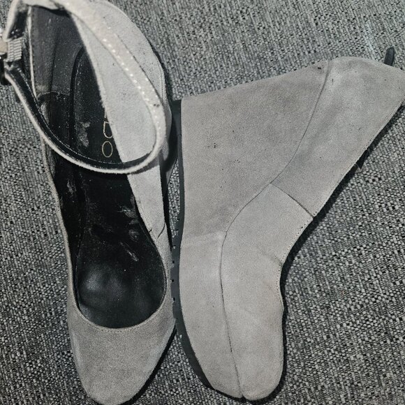 Aldo sexy suede platform pumps, Grey, Ankle Strap 7 suede look, wedge high heel - Picture 2 of 7